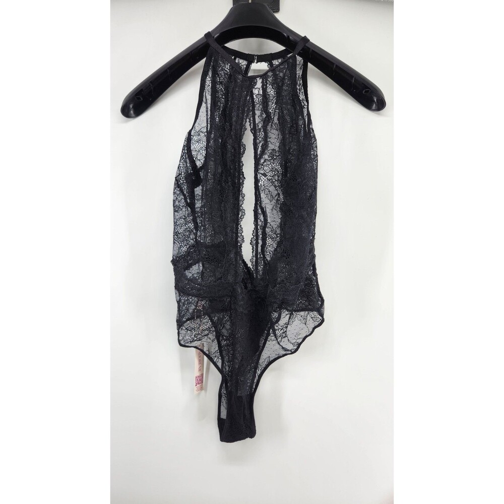 Adore Me Jet Black Large Renetta Unlined Cheeky Mesh Racerback Bodysuit NWT